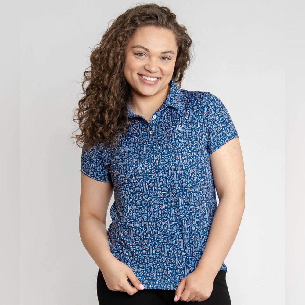 Rhoback Blue Fitted Polo Button Down Golf Shirt
